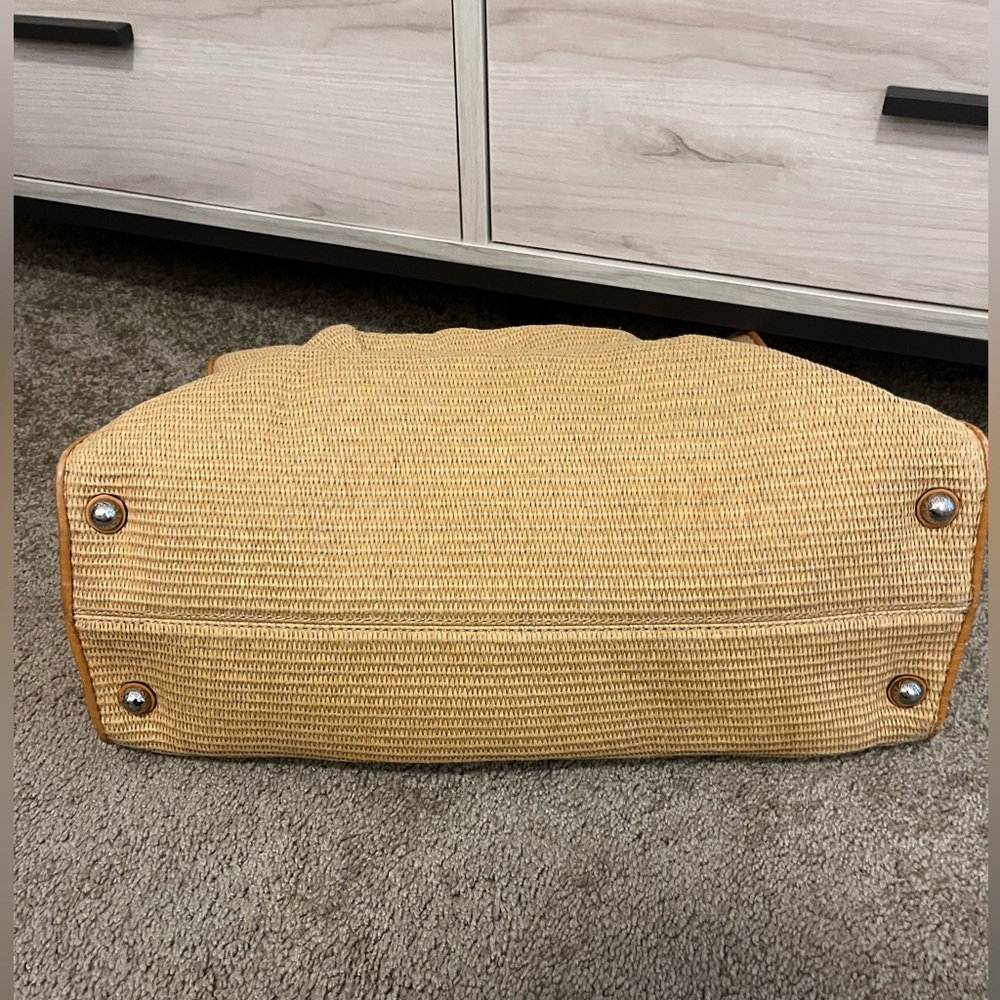 Vintage Michael Kors Large Hamilton Tan Woven Bag Purse Tote Silver hardware - Picture 3 of 15